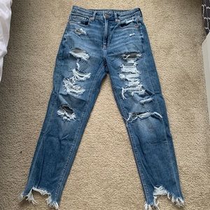 American Eagle distressed high waisted stretch mom straight Jean